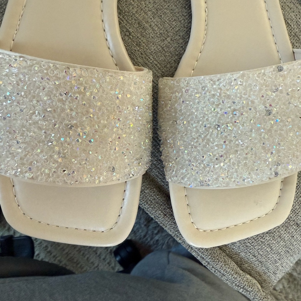 Women Rhinestone Decor Flat Slide Sandals size 8